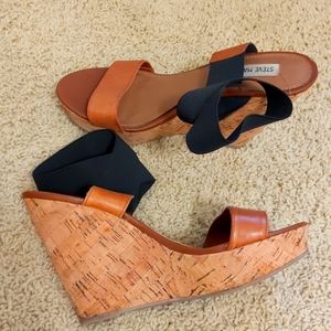 Steve Madden brown leather Roperr Wedge Sandals, size 9